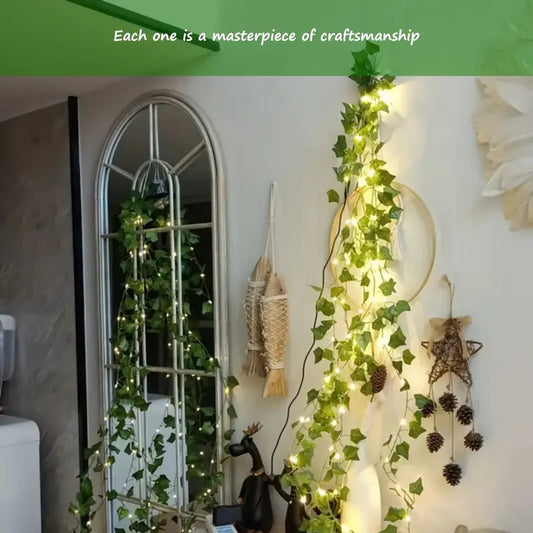 ghirlanda di edera con LED, luci a filo con LED, luci natalizie a batteria, decorazione pareti, luci per matrimoni, luci decorative a batteria, luci con foglie di plastica, luci per il Ringraziamento, ghirlanda LED 2 metri, luci decorative a LED per eventi, luci di Natale a batteria.