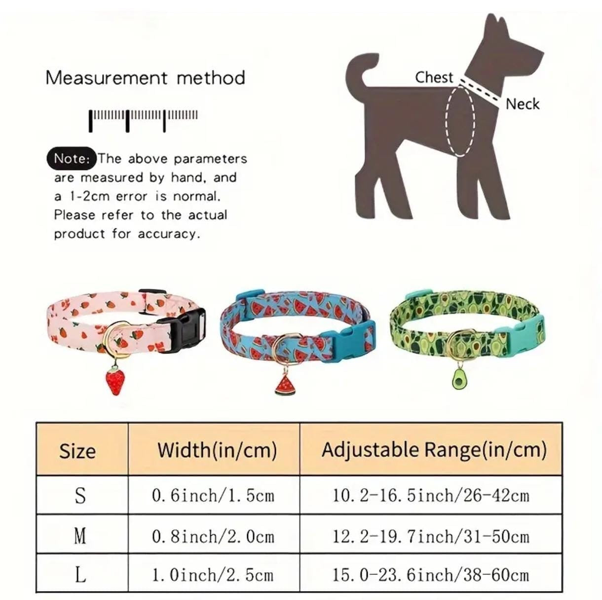 👉 Collare Regolabile per Cani e Gatti con Stampa Fruttata 🍉 | Poliestere Resistente e Lavabile | Con Ciondolo in Metallo Elegante | Comodo e Sicuro per Animali Domestici 🐶🐱