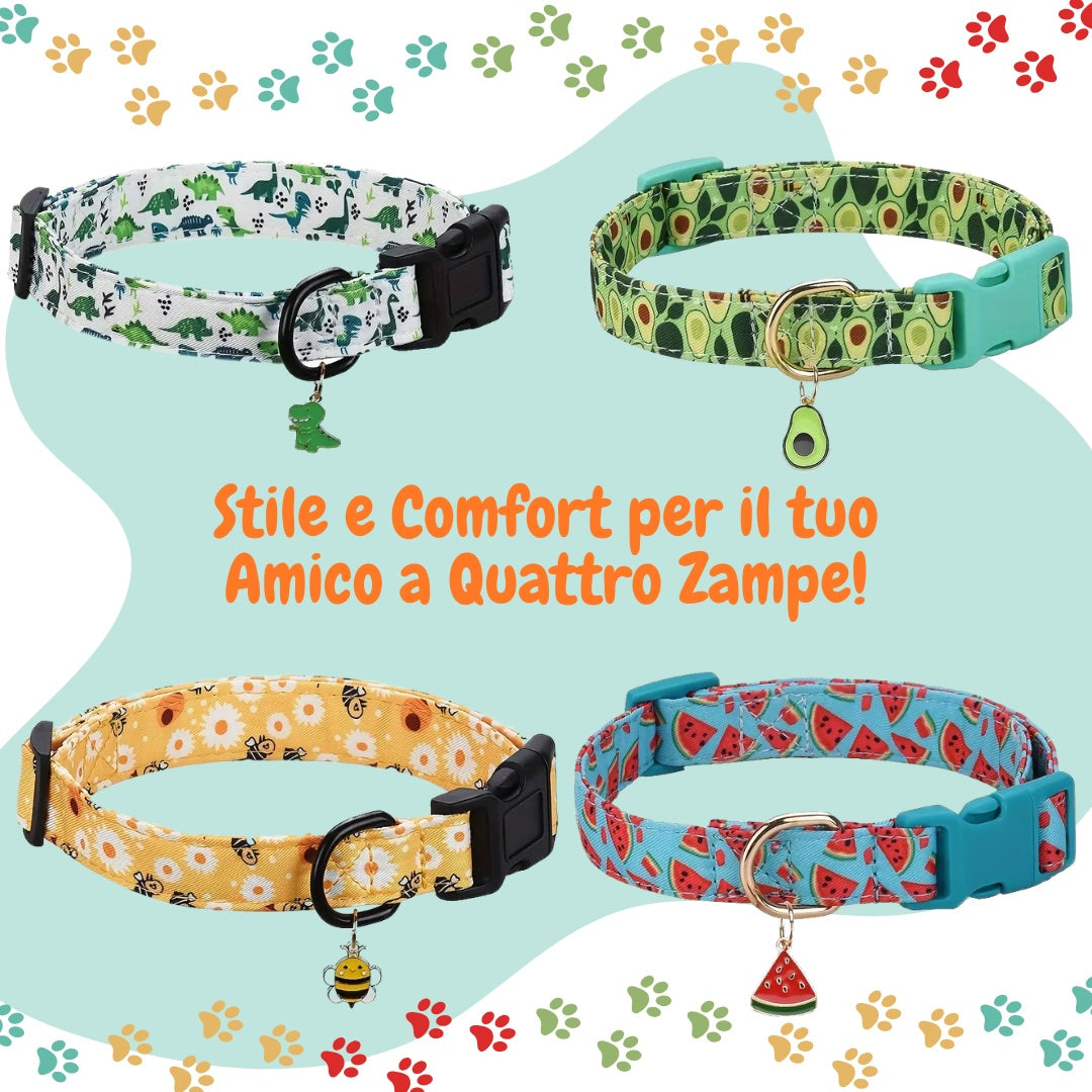 👉 Collare Regolabile per Cani e Gatti con Stampa Fruttata 🍉 | Poliestere Resistente e Lavabile | Con Ciondolo in Metallo Elegante | Comodo e Sicuro per Animali Domestici 🐶🐱