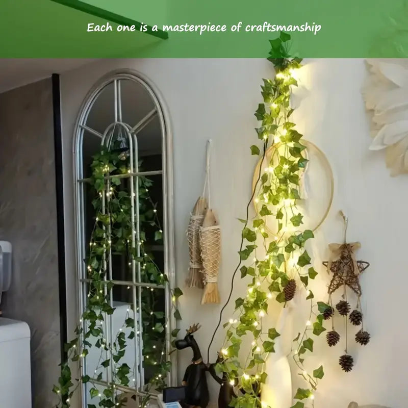 ghirlanda di edera con LED, luci a filo con LED, luci natalizie a batteria, decorazione pareti, luci per matrimoni, luci decorative a batteria, luci con foglie di plastica, luci per il Ringraziamento, ghirlanda LED 2 metri, luci decorative a LED per eventi, luci di Natale a batteria.

