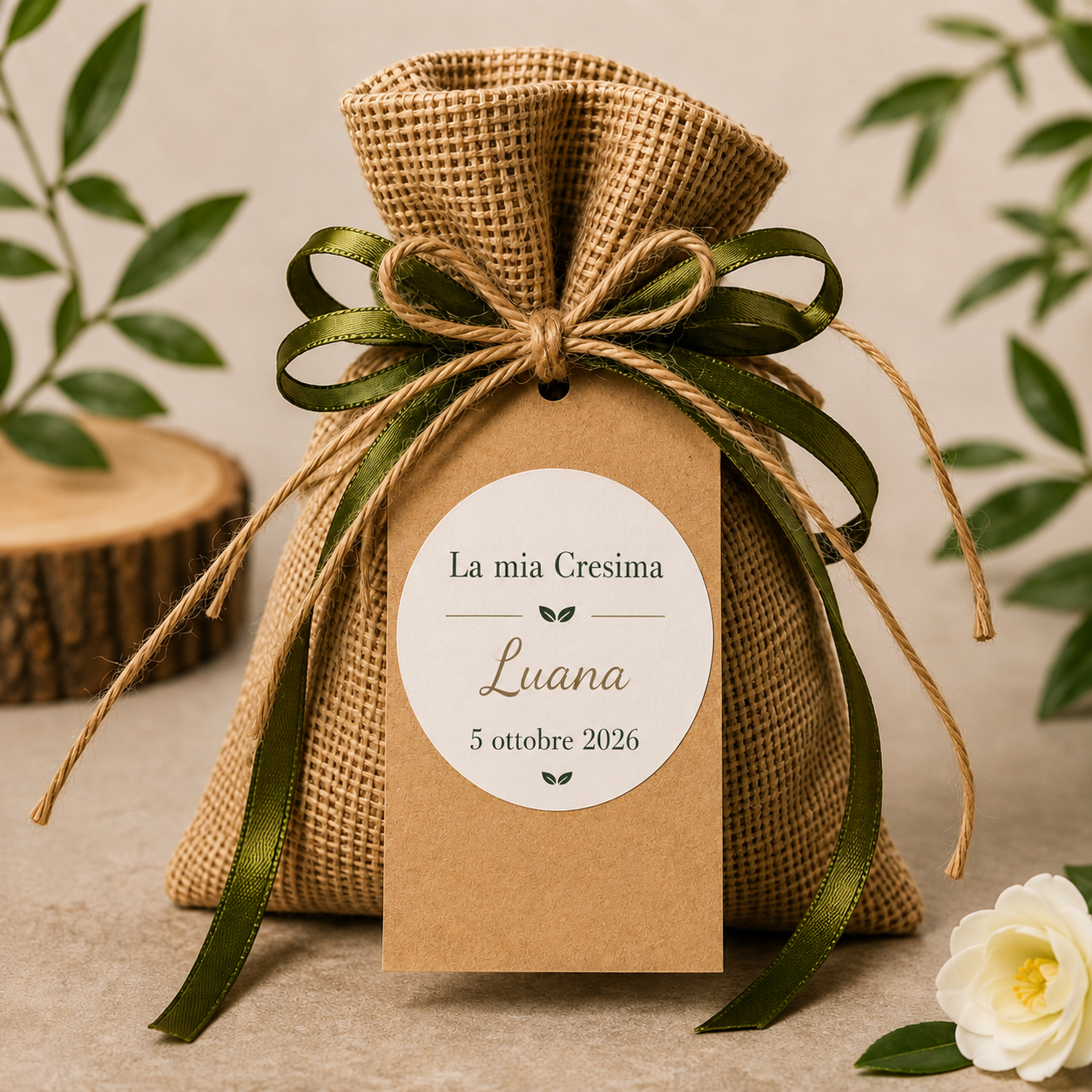 Sacchettino in Juta Portaconfetti Personalizzato – 3 o 5 Confetti