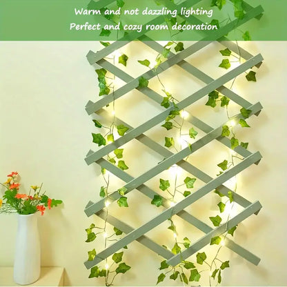 ghirlanda di edera con LED, luci a filo con LED, luci natalizie a batteria, decorazione pareti, luci per matrimoni, luci decorative a batteria, luci con foglie di plastica, luci per il Ringraziamento, ghirlanda LED 2 metri, luci decorative a LED per eventi, luci di Natale a batteria.

