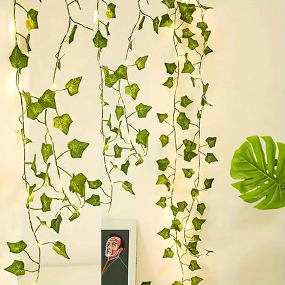 ghirlanda di edera con LED, luci a filo con LED, luci natalizie a batteria, decorazione pareti, luci per matrimoni, luci decorative a batteria, luci con foglie di plastica, luci per il Ringraziamento, ghirlanda LED 2 metri, luci decorative a LED per eventi, luci di Natale a batteria.

