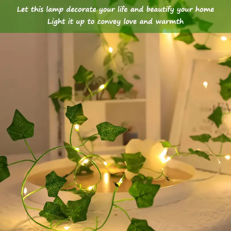 ghirlanda di edera con LED, luci a filo con LED, luci natalizie a batteria, decorazione pareti, luci per matrimoni, luci decorative a batteria, luci con foglie di plastica, luci per il Ringraziamento, ghirlanda LED 2 metri, luci decorative a LED per eventi, luci di Natale a batteria.

