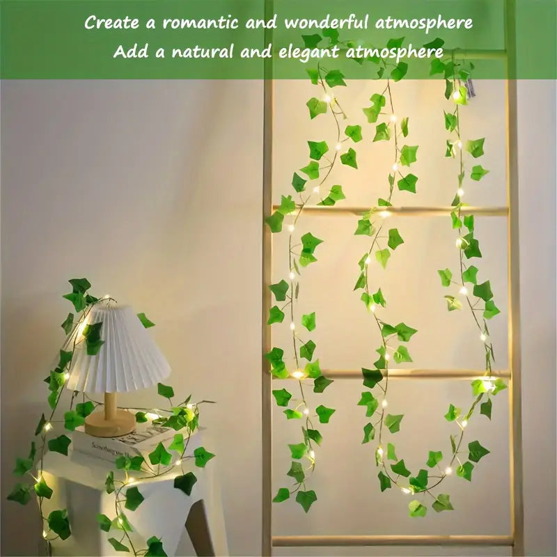 ghirlanda di edera con LED, luci a filo con LED, luci natalizie a batteria, decorazione pareti, luci per matrimoni, luci decorative a batteria, luci con foglie di plastica, luci per il Ringraziamento, ghirlanda LED 2 metri, luci decorative a LED per eventi, luci di Natale a batteria.


