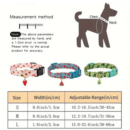 👉 Collare Regolabile per Cani e Gatti con Stampa Fruttata 🍉 | Poliestere Resistente e Lavabile | Con Ciondolo in Metallo Elegante | Comodo e Sicuro per Animali Domestici 🐶🐱
