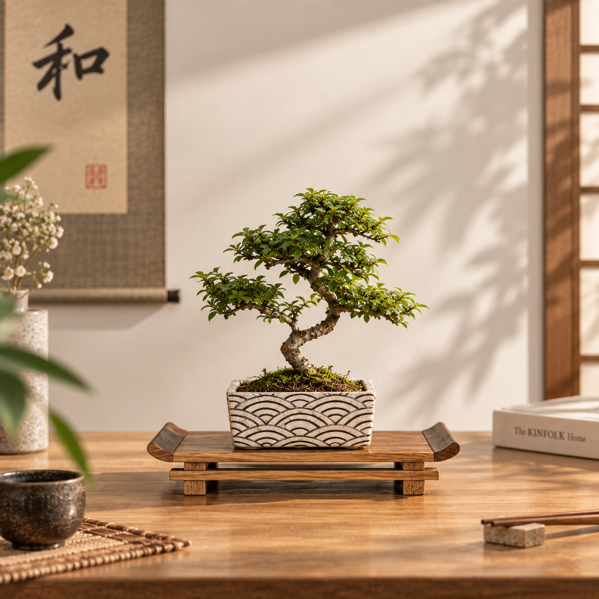 Tavolino Espositore in Legno per Bonsai – Stile Giapponese 26 × 17 cm