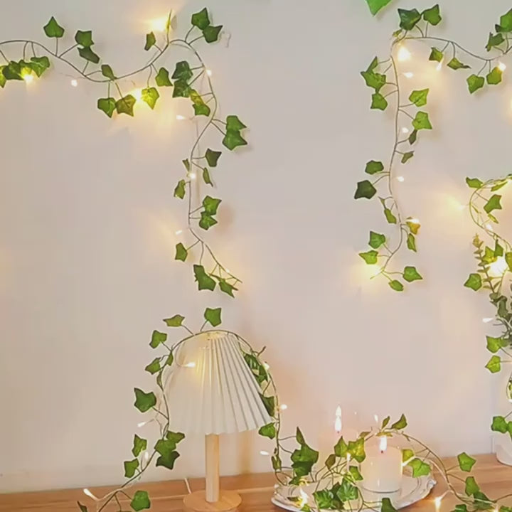 ghirlanda di edera con LED, luci a filo con LED, luci natalizie a batteria, decorazione pareti, luci per matrimoni, luci decorative a batteria, luci con foglie di plastica, luci per il Ringraziamento, ghirlanda LED 2 metri, luci decorative a LED per eventi, luci di Natale a batteria.


