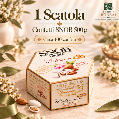 Confetti SNOB 500g – 6 Gusti Assortiti, circa 100 Confetti Monoimbustati | Scatola Portaconfetti