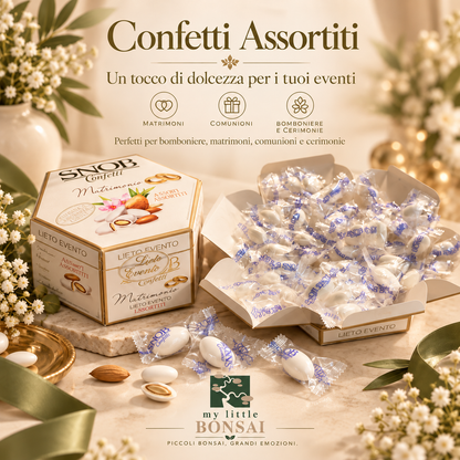 Confetti SNOB 500g – 6 Gusti Assortiti, circa 100 Confetti Monoimbustati | Scatola Portaconfetti