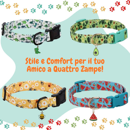 Collare per cani regolabile, Collare alla moda per animali, Accessori per cani e gatti, Collare fantasia con ciondolo, Collare elegante per cani piccoli e grandi, Collare decorato per cani e gatti, Collare con stampa colorata, Collare in tessuto resistente, Collare per cuccioli e adulti, Collare per cani con design originale, Collare con charm decorativo, Stile e comfort per il tuo amico a quattro zampe, Il tocco di eleganza perfetto per il tuo cane, Dona un look trendy al tuo cucciolo, Un collare speciale 